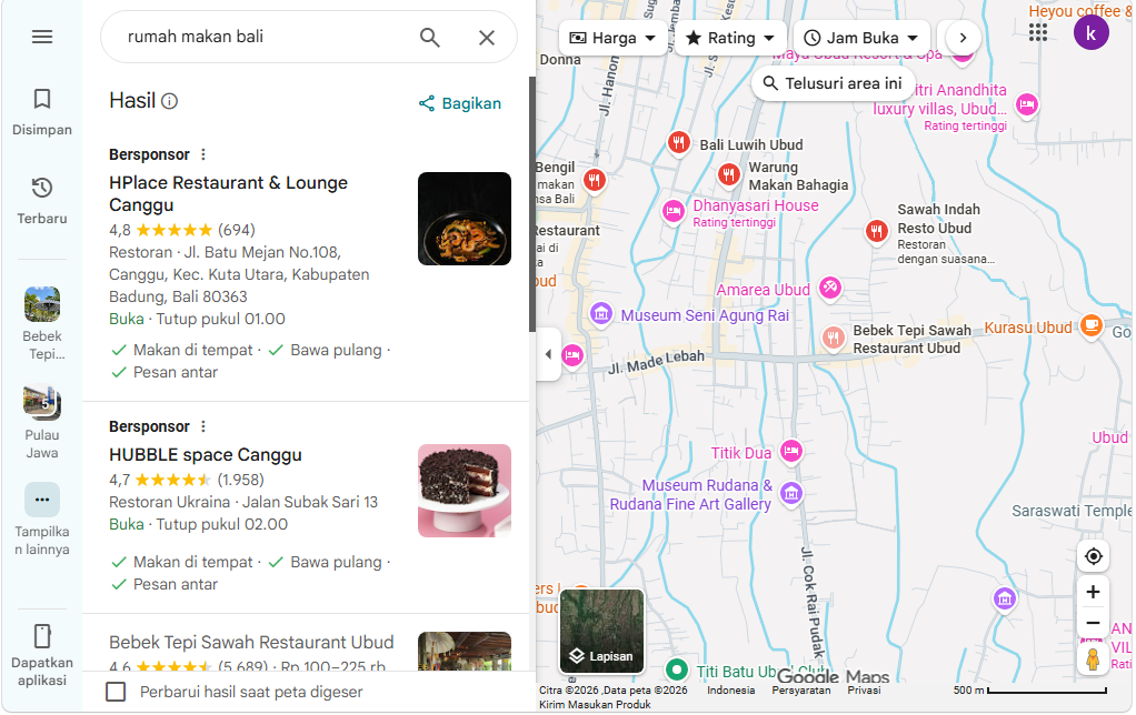 Pencarian di Google Maps